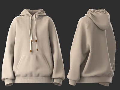 Light Beige Oversized Hoodie Featuring Drawstrings Kangaroo Pocket Front And Back Views 3d model
