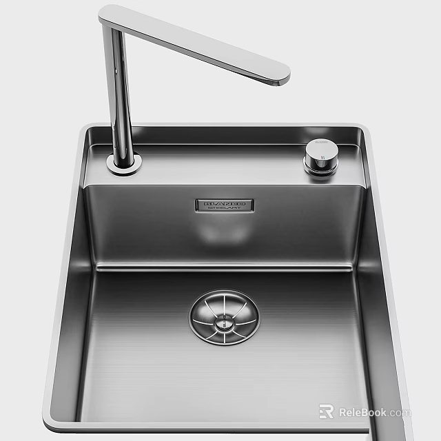 Modern Stainless Steel Blanco Kitchen Sink With Single Lever Faucet And Central Drain 3d model 