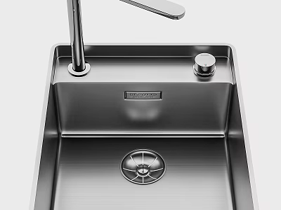 Modern Stainless Steel Blanco Kitchen Sink With Single Lever Faucet And Central Drain 3d model