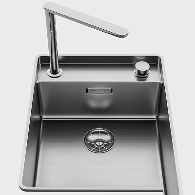 Modern Stainless Steel Blanco Kitchen Sink With Single Lever Faucet And Central Drain 3d model