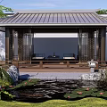 Traditional Landscape Pavilion Design With Pond Water Lilies Stones And Greenery