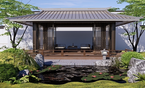 New Chinese Style Pavilion Landscape Corridor Rack Leisure Grille Corridor Rack Garden Corridor Rack Pavilion Waterside Garden Waterscape 3d model