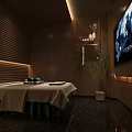 Modern SPA Sauna Interior Design With Comfortable Loungers TV Screen And Ambient Lighting