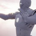 Iron Man Game Movie Character With Gold Red Armor And Glowing Palm Energy Ball