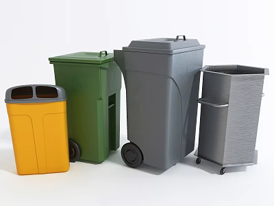 Public Facility Colorful Trash Bins with Wheels for Urban Waste Management 3d model