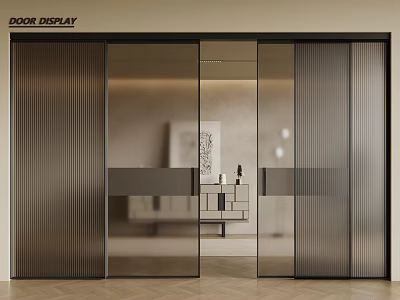 Modern Sliding Glass Doors Interior Design With Sleek Frame And Ribbed Panels 3d model