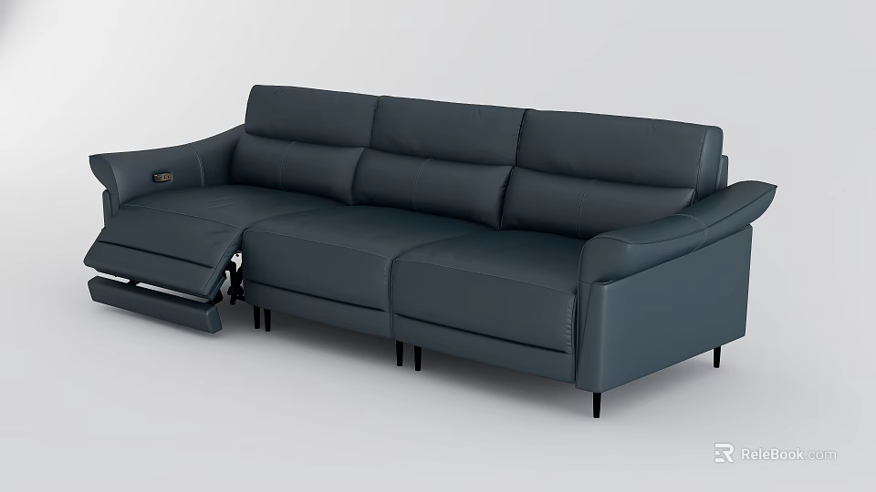 Navy Blue Leather Sectional Sofa Set With Reclining Function Black Legs Modern Design 3d model