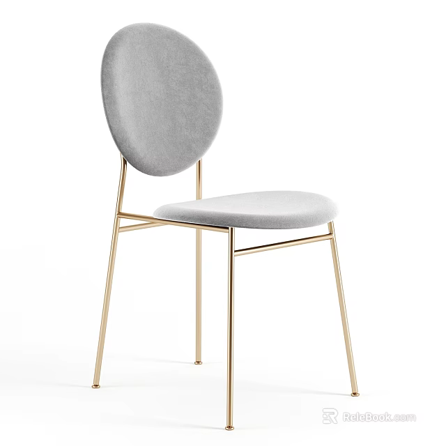 Sleek Modern Leisure Chair with Light Gray Upholstery and Golden Metal Frame and Padded Seat 3d model 