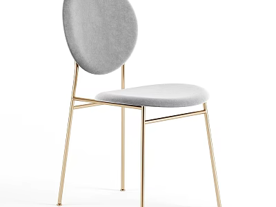 Sleek Modern Leisure Chair with Light Gray Upholstery and Golden Metal Frame and Padded Seat 3d model