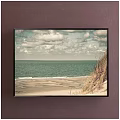 Coastal Seascape Painting With Sandy Beach Ocean Cloudy Sky And Dune Grass