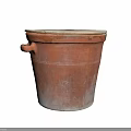 Vintage Brown Ceramic Bucket With Two Handles And White Worn Lid