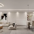Modern Living and Dining Room Interior Design With Sofa Dining Table Wall TV Ceiling Light 3d model
