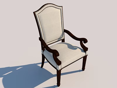 Stylish Leisure Chair With Curved Wooden Armrests Light Fabric Upholstery And Stitched Edges 3d model
