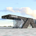 Modern Entrance Gate with Icmold Sign Geometric Design Glass Curtain Wall and Stone in Plaza