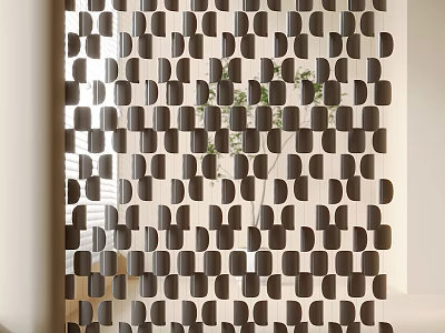Modern Interior Partition With Black Circular Modules Grid Design And Visible Greenery 3d model