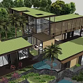 Modern Detached Villa With Green Roof Open Design Swimming Pool And Mountain Views