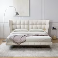 Modern Cream Double Bed With Upholstered Headboard Floor Lamp Gray Rug And Abstract Painting