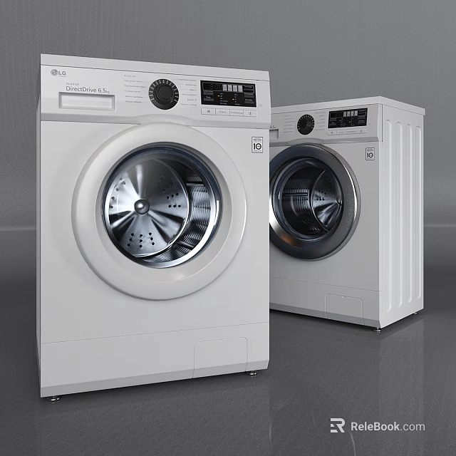 Two White Front Loading Washing Machines With Control Panels And Digital Displays 3d model 
