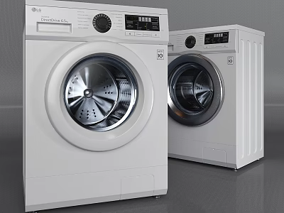 Two White Front Loading Washing Machines With Control Panels And Digital Displays 3d model