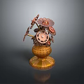 Artistic Mechanical Sculpture With Metallic Gears Floral Design And Golden Base