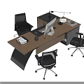 Modern Black Office Desk With Drawer Storage Monitor Desk Lamp And Ergonomic Chairs