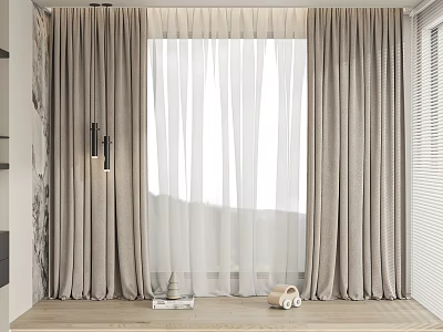 Elegant Beige Curtains With Sheer Panels For Modern Window Decoration In Living Room 3d model