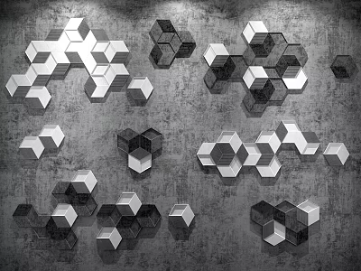 Modern Geometric Wall Decor with Hexagonal Black and White 3D Panels on Gray Wall 3d model