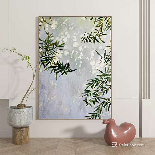 Decorative Wall Art With Green Leaf Pattern On Light Background For Home Decor 3d model