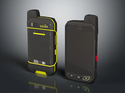 Sonim Rugged Mobile Phones With Two Units Black And Yellow Textured Back Design 3d model