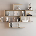 Modern Interior Wall Cabinets With Multiple Shelves On Beige Wall Featuring Books Sculptures And Vase
