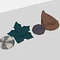 Assorted Bean Bag Chairs Featuring Green Leaf Gray Circular And Brown Shapes 3d model