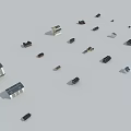 Small Electronic Components In Various Shapes Scattered On Gray Background 3d model