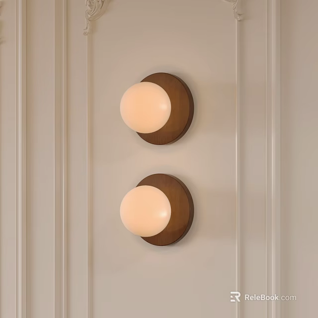 Modern Minimalist Wall Lamps With Wooden Base And White Shade On Light Wooden Wall 3d model 