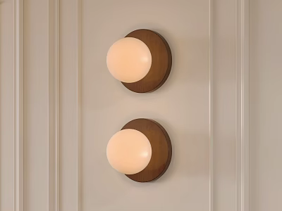 Modern Minimalist Wall Lamps With Wooden Base And White Shade On Light Wooden Wall 3d model