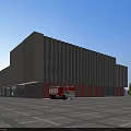 Modern Office Building Exterior Design With Gray Red Facade And Glass Windows