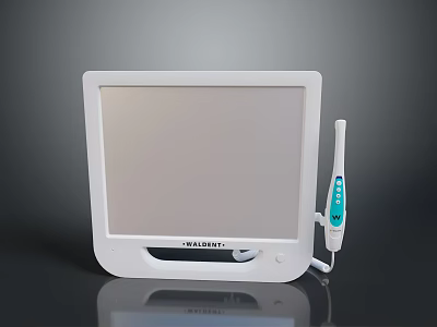 WANDENT White Digital Computer Display with Flat Screen and Handheld Tool 3d model