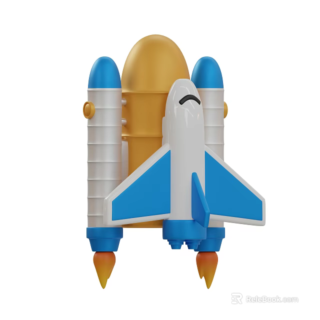 Fun Colorful Toy Rocket With Blue White Orange Body Wings And Thrusters 3d model 