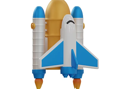 Fun Colorful Toy Rocket With Blue White Orange Body Wings And Thrusters 3d model