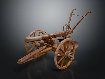 Vintage Wooden Garden Ornament with Traditional Wheels and Rustic Handle Design 3d model