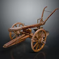 Vintage Wooden Garden Ornament with Traditional Wheels and Rustic Handle Design
