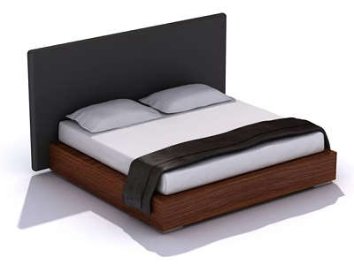 Contemporary Double Bed Featuring Black Headboard Wooden Frame White Pillows And Black Blanket 3d model