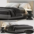 Modern Double Bed With Black Bedding White Pillows And Black Side Table 3d model