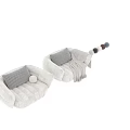 Modern Light Gray Fabric Single Sofa With Checkered Pillows And Curved Design