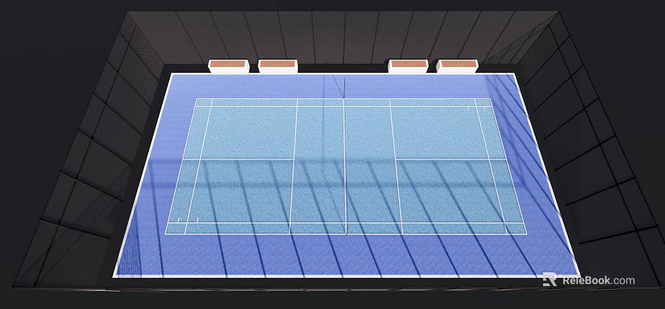 Blue Tennis Court With White Lines And Surrounding Seats For Sports Fitness 3d model 