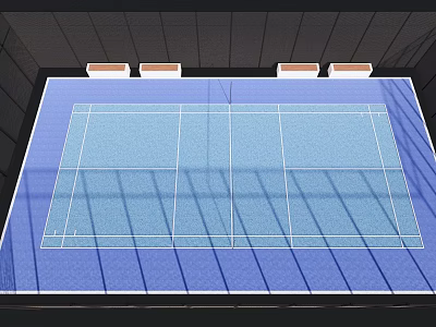 Blue Tennis Court With White Lines And Surrounding Seats For Sports Fitness 3d model