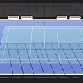 Blue Tennis Court With White Lines And Surrounding Seats For Sports Fitness