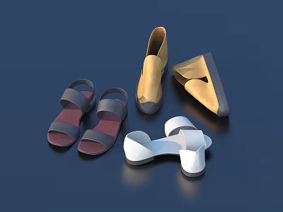 Stylish Women's Shoes Collection With Sandals Flats And Gold White Gray Color Designs 3d model