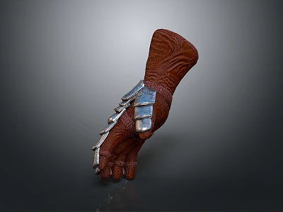 Brown Leather Decorative Glove With Silver Metal Plates Unique Design 3d model