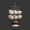 Decorative Shell Sailboat Model With Multiple Shell Sails And Metal Frame Base