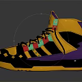 Yellow High-top Shoes With Colorful Laces Geometric Patterns And Red Logo